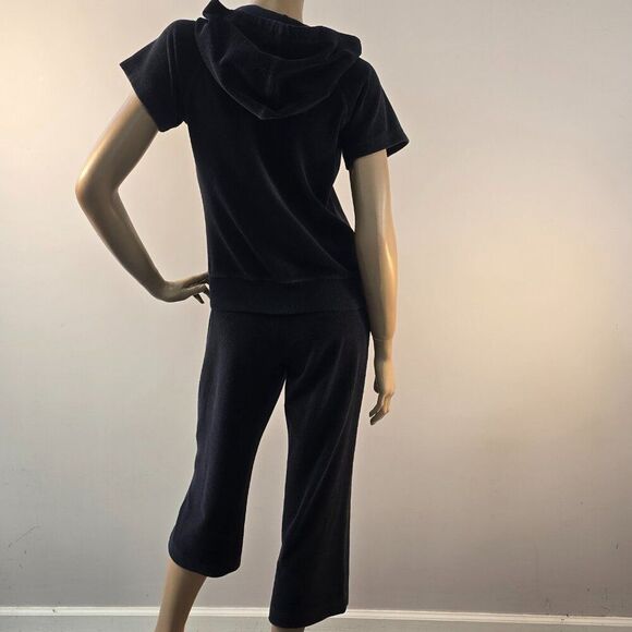 Vishal Black Track Jogging Suit Zip Up Hoodie With Cropped Pants Womens Sz M - Picture 8 of 11